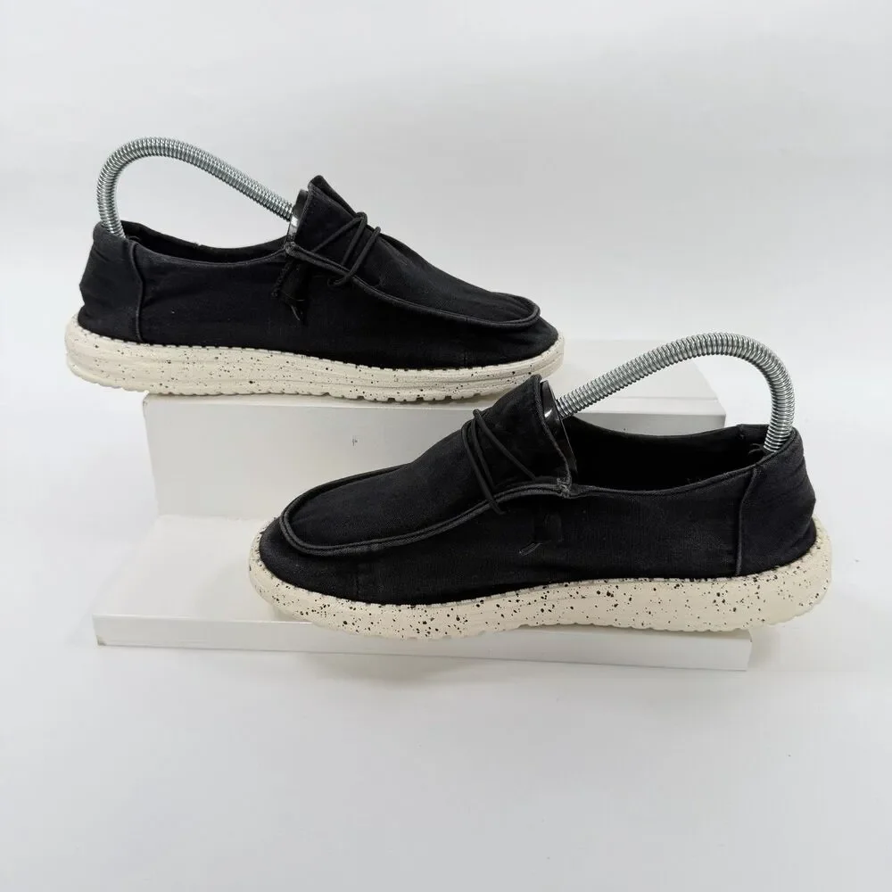 Hey Dude Wendy L Black Canvas Speckled Sole Slip On Loafers Shoes Size 8